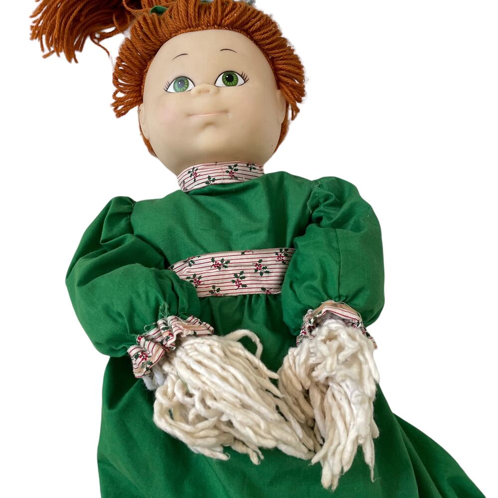 Mop Doll Rag Handmade Cabbage Patch Face Red Hair Green Eyes Vintage READ FLAW